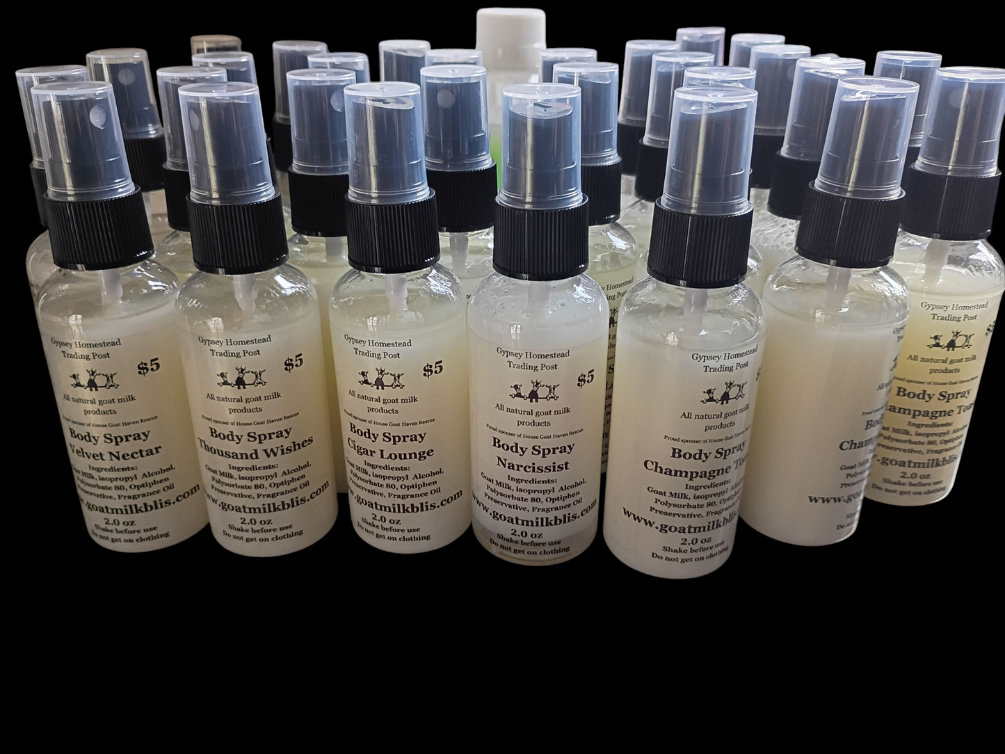 “Goat Milk Body Spray, a lightweight moisturizing mist made with natural goat milk for refreshing skin hydration.”