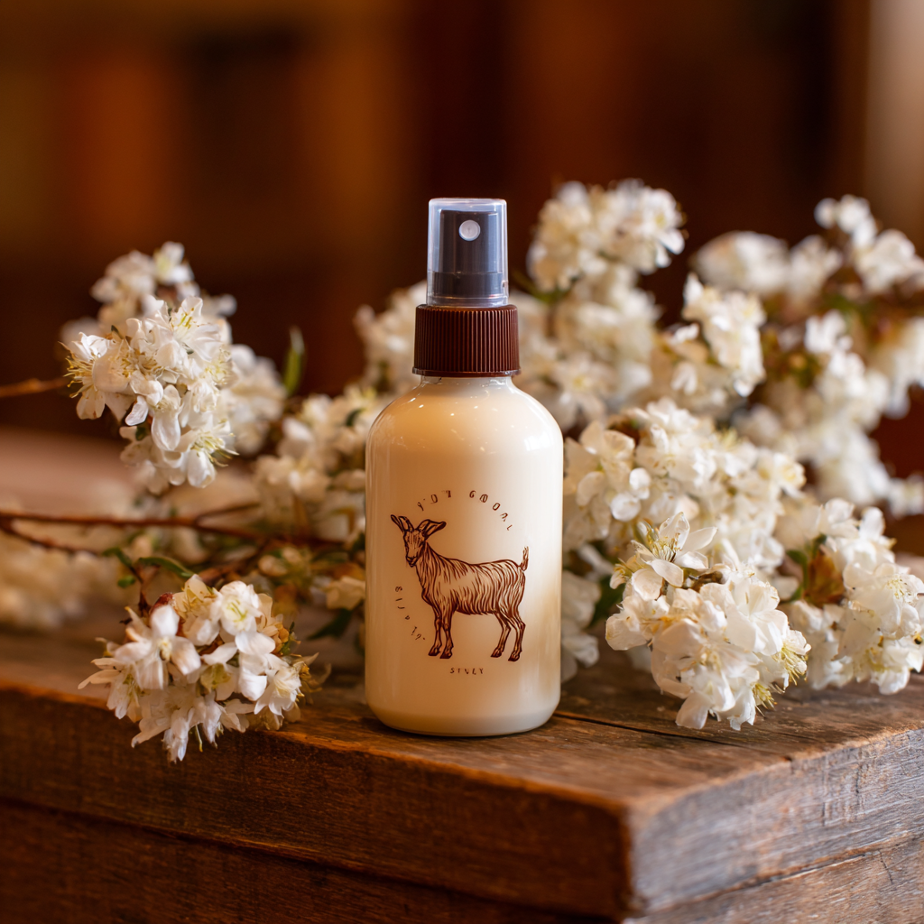 “Goat Milk Body Spray, a lightweight moisturizing mist made with natural goat milk for refreshing skin hydration.”